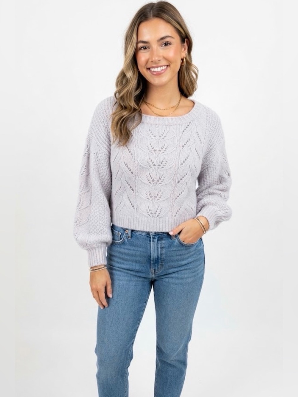 Victoria's Secret Lilac Cable-Knit Scoop-Neck Sweater